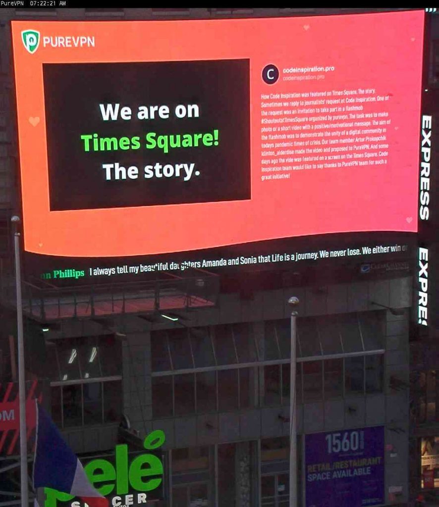 Code Inspiration was featured on Times Square