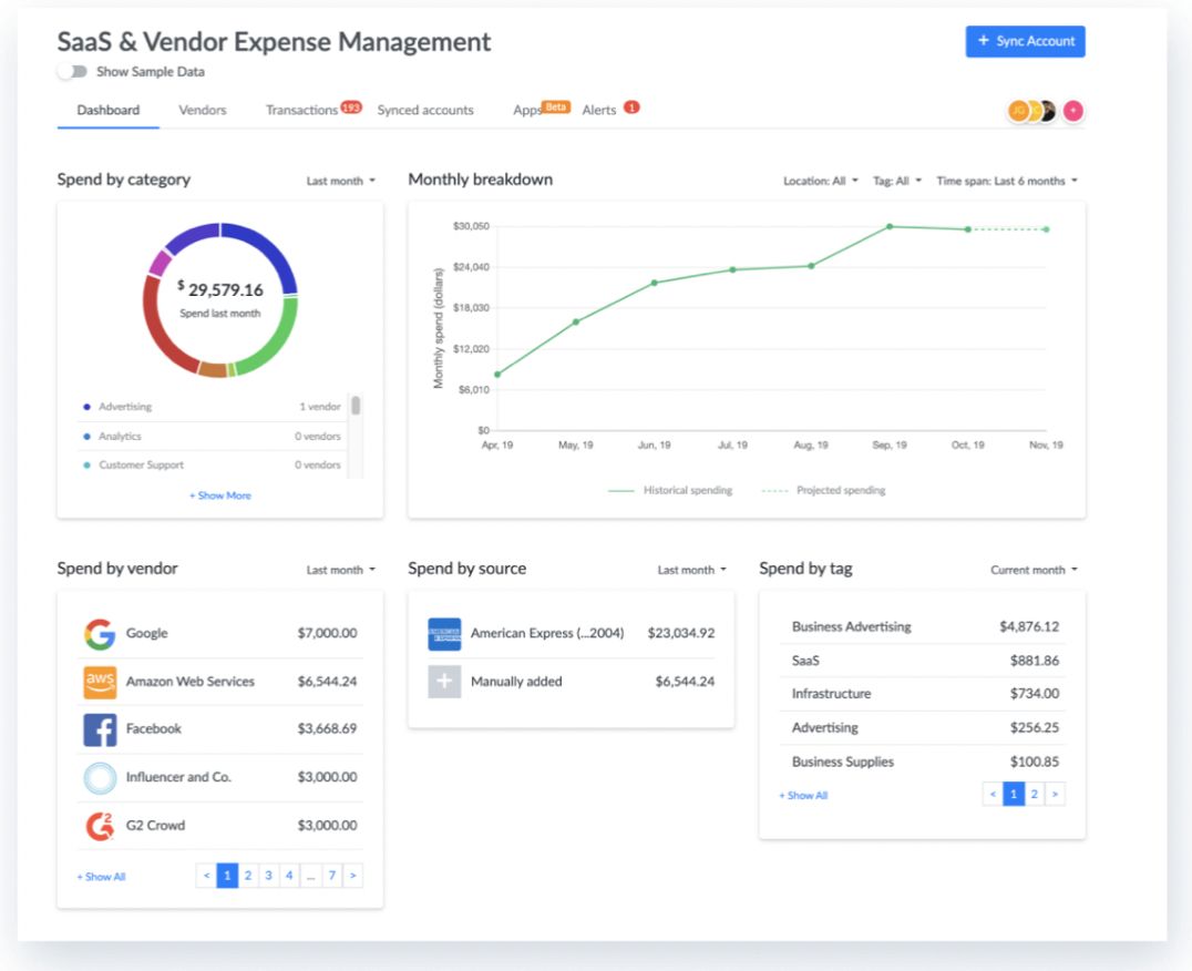 SaaS Management. Interface of SAAS management tool.
