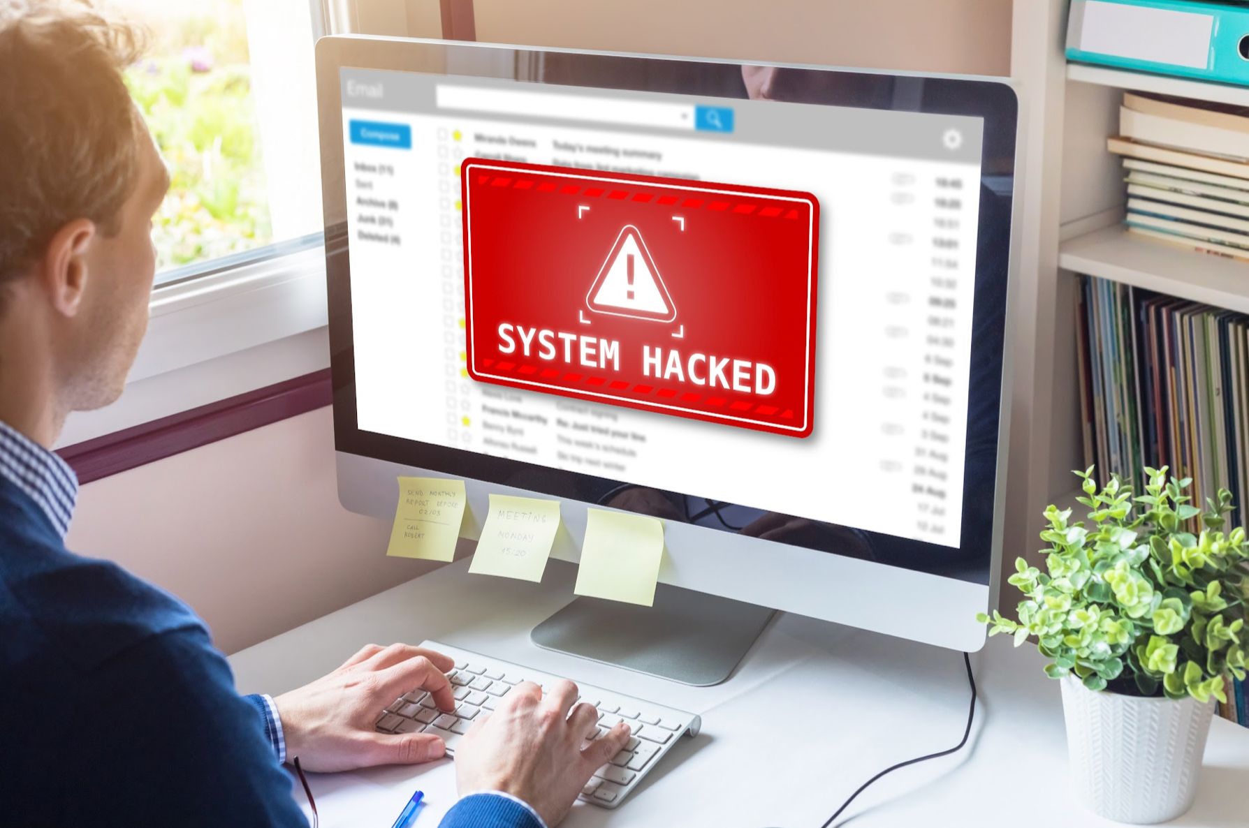 Online Safety. System hacked alert on a computer.
